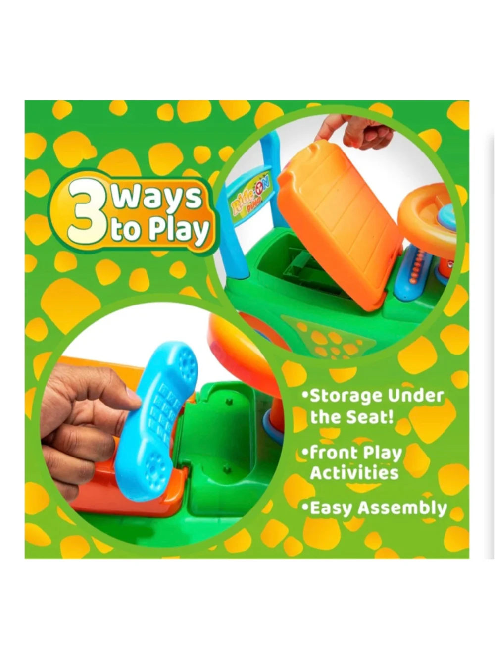 Rugged Racers Ride on Dinosaur Toy,Mini Buggy for Boys and Girls,Push and Pull